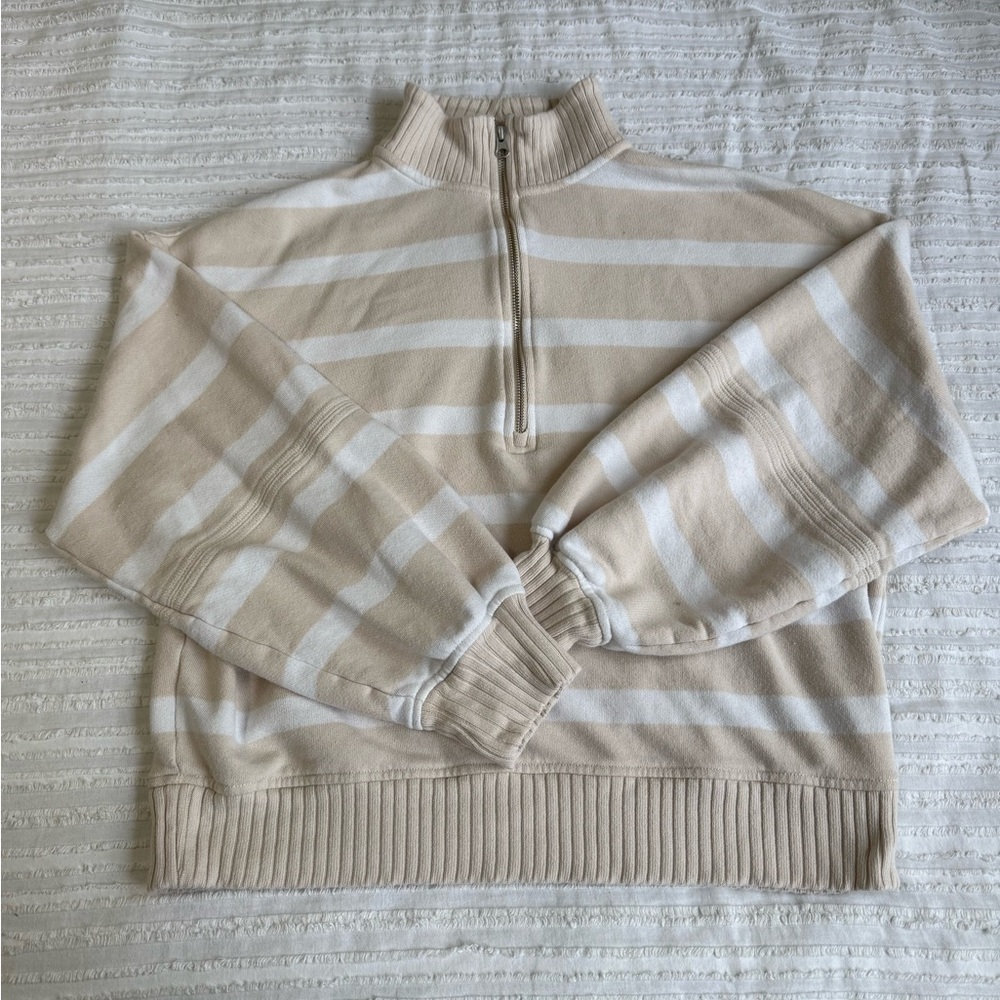 Aerie quarter zip beige and white striped